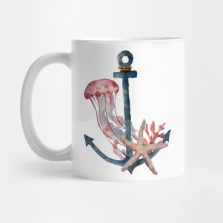 Underwater Anchor with Starfish and Jellyfish Mug